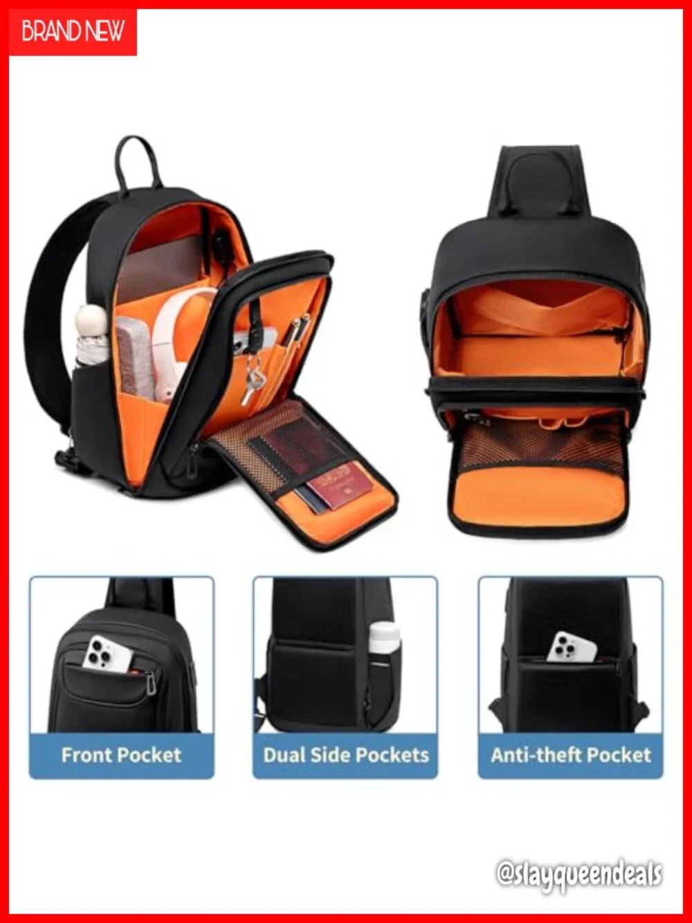 Water Resistant Sling Backpack, Padded Strap, Tablet Compartment, Travel